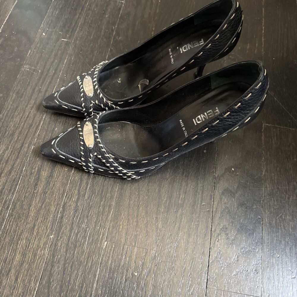 Fendi Zucca Heels FF Logo Slip On Pointed Toe Stilettos Pumps Women's 36.5 - Picture 3 of 12